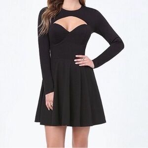 Bebe black long-sleeved cutout fit-and-flare cocktail mini dress Sz L